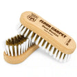 Labocosmetica Floor Carpet cleaning brush with wooden handle and firm brass-coloured and white bristles