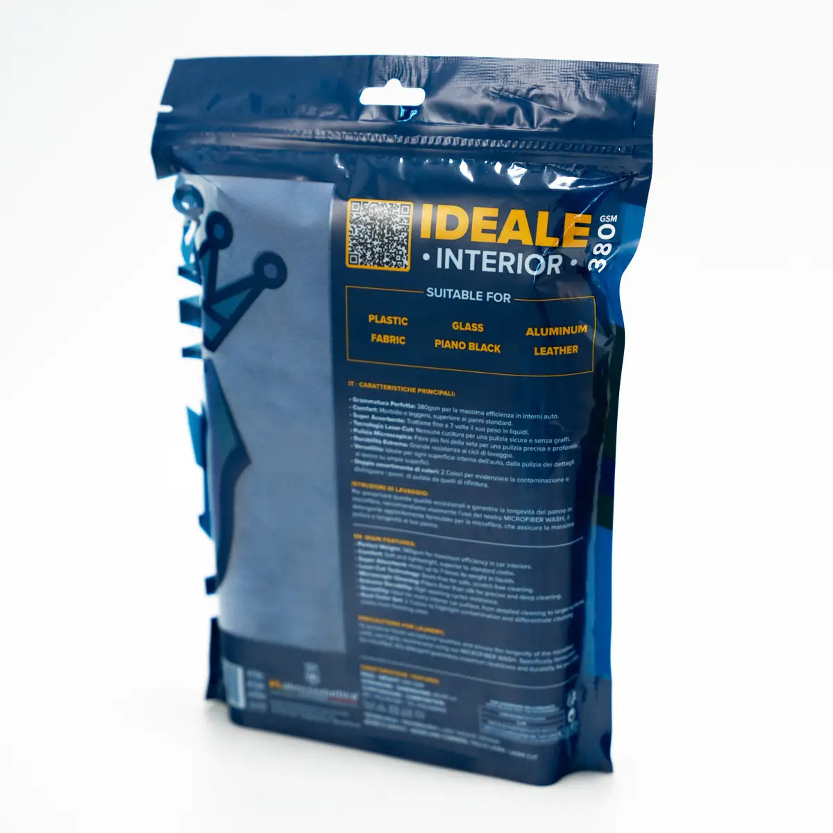 Labocosmetica Ideale Interior microfibre cloths back of packaging