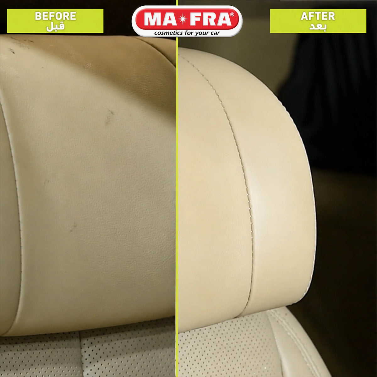 Leather seat before and after cleaning