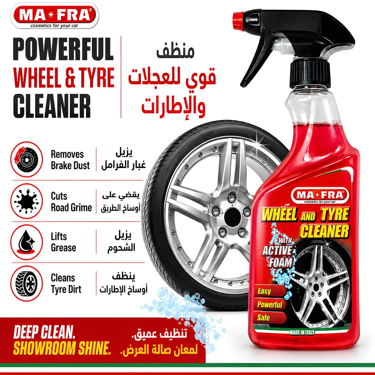 MAFRA Wheel and Tyre Cleaner removes brake dust, cuts road film and cleans tyres