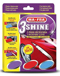 مافرا 3 شاين 3 فوط ملونة ميكروفايبر (زرقاء لتنظيف الزجاج- حمراء للتنظيف الداخلي – بنفسجي للتنظيف الخارجي)