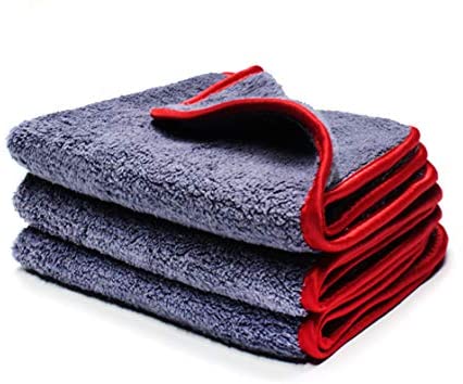 Maxshine Microfiber Towel Grey/Seamed  Edge :- Red ,silk-lined border -1Pack/ 3PCs