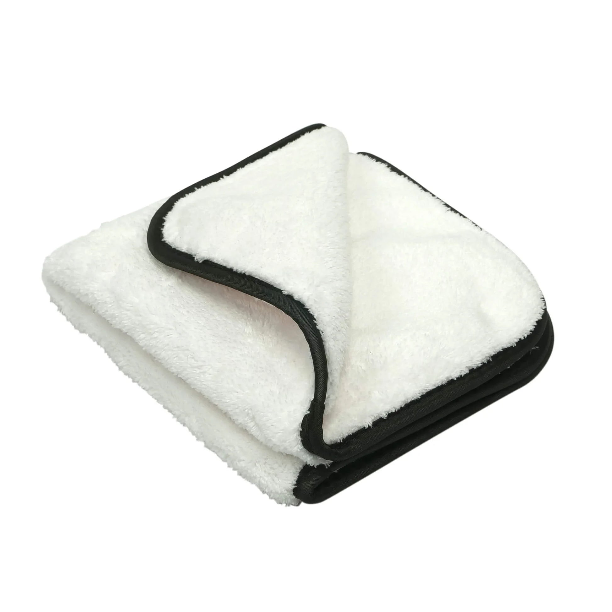 Maxshine white coral velvet microfibre towel with black silk edge