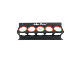 Maxshine black wall-mounted spray bottle holder with five red-rimmed slots
